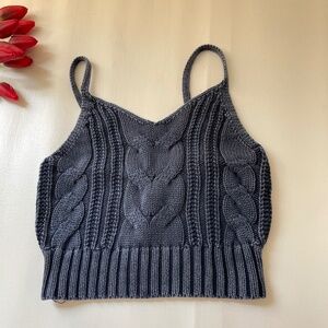 American Eagle Cable Knit Crop Small Top Spaghetti Strap Festival Y2K Sweater